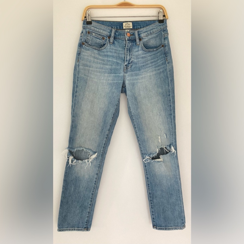 J. Crew Broken In Boyfriend Size 25 Cedar Wash Blue Jeans Denim Distressed